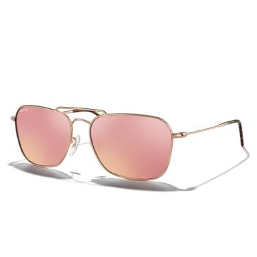 Imagem de MERRY'S Óculos de sol retrô de metal quadrado aviador polarizado para homens e mulheres S6028, Armação ouro rosa/lente de cobre, Lens Width: 58 Millimeters