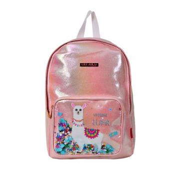 Imagem de Mochila Infantil Escolar Costas Lhama Azul Brilhante com Bolso Frontal
