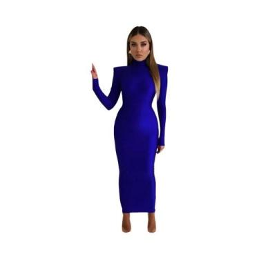 Imagem de Vestido Longo Verde Com Ombros Almofadados E Manga Longa Para Mulheres