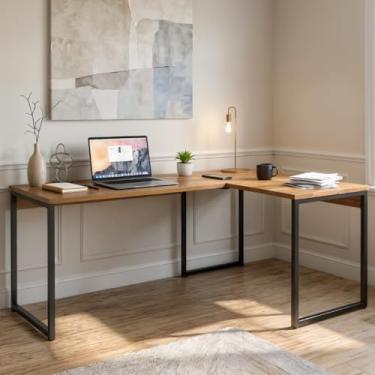 Imagem de Mesa Escritório Escrivaninha Industrial em L de canto 130x100cm 100% MDF Premium Freijó com Base em Aço