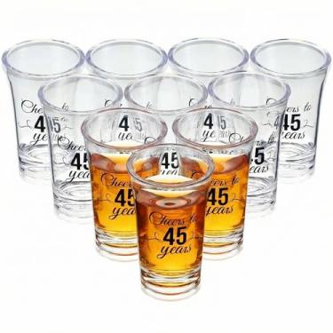 Imagem de Sliner Pacote com 48 copos de shot de aniversário a granel 39,7 g Cheers to 30/40/50/60/70/80 anos copo de shot inquebrável base grossa mini copo de vinho transparente lembrancinhas de aniversário