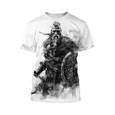 Imagem de Camiseta Masculina Preta E Branca Com Padrão De Tatuagem 3D De Manga C