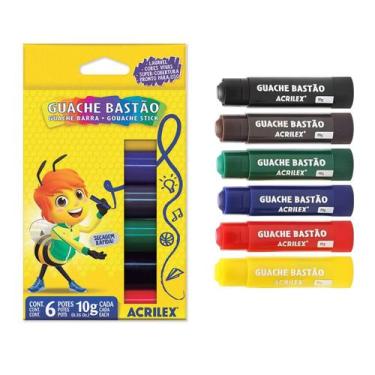 Imagem de Tinta Escolar Guache em Bastão Stick Colorida com 6 unidades - Acrilex