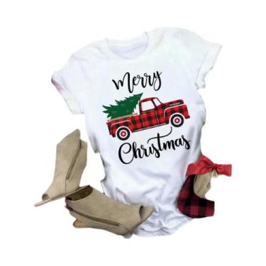 Imagem de Camiseta Feminina Com Estampa De Árvore De Natal, Casual, Solta, Manga