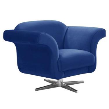 Imagem de Poltrona Decorativa Troia Suede Azul Royal com Base Giratória em Aço C