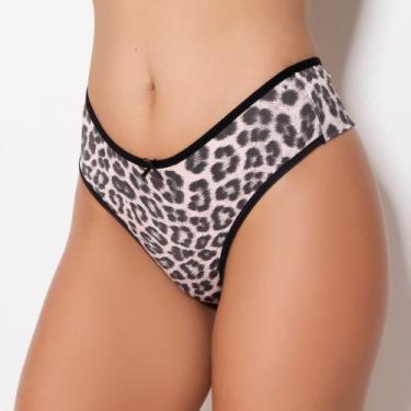 Imagem de Tanga Fio Duplo em Microfibra Cor:Viés Preto/Animal PrintTamanho:M - K