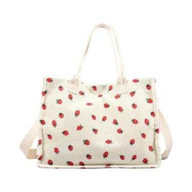 Imagem de Bolsa Tote Feminina De Grande Capacidade Com Estampa De Morango E Alça