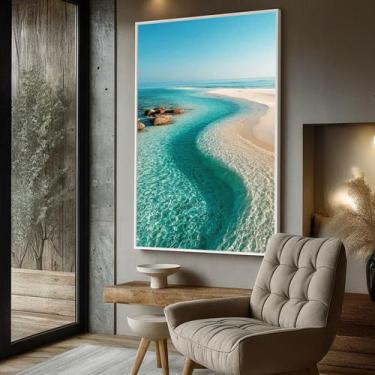 Imagem de Quadro com Moldura e Acrilico Cristal Vidro Praia Deserta para Sala, Q