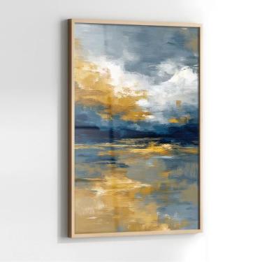 Imagem de Quadro com Moldura e Acrilico Cristal Vidro Abstrato Azul Dourado para