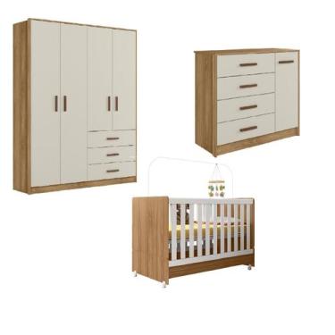 Imagem de Quarto De Bebe  Guarda Roupa Comoda Mdf +  Berço Perola Peternella