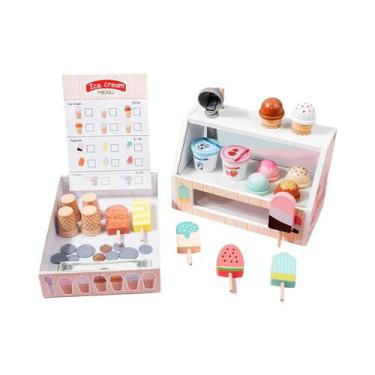 Imagem de Conjunto De Brinquedos De Madeira Para Crianças: Balcão De Sorvete Mon
