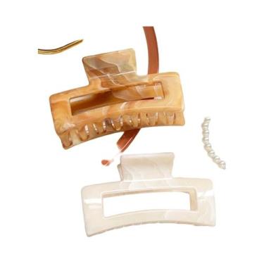 Imagem de Presilhas De Cabelo Grandes De Mármore Para Cabelos Grossos, 2 Peças, 