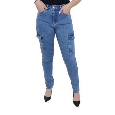 Imagem de Calça Jeans Feminina Recuzza Cargo Azul Médio - 10720-Feminino