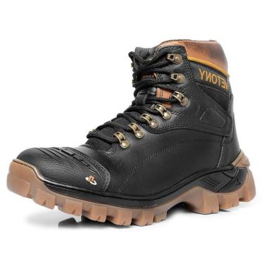 Imagem de Coturno Adventure Couro Masculino Ajuste Cadarço Solado Borracha Tratorado Biqueira Reforçada Macia-Masculino