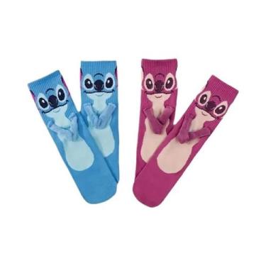 Imagem de Meias Masculinas De Cano Médio 2 Pares Com Desenho Animado Stitch De M