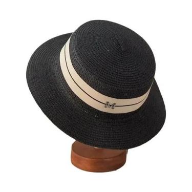 Imagem de Chapéu Panamá Feminino De Palha Com Aba Larga E Letras Bordadas, Chapé