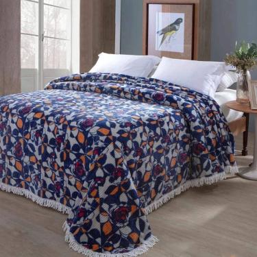 Imagem de Colcha Chenille Jolitex Com Franja Rafaella Azul 220x240cm