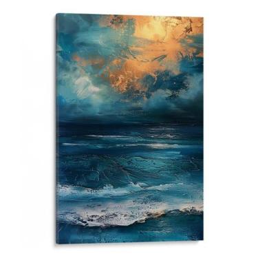 Imagem de Quadro Mar - Pintura dos Céus Dourados sobre Ondas - Mioquadros, 160x1