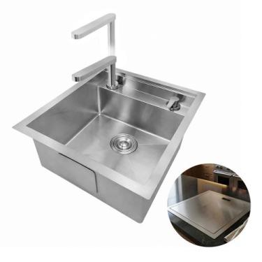 Imagem de Cuba Cozinha 45x52 Hide Invisível Inox Escovado Misturador Monocomando