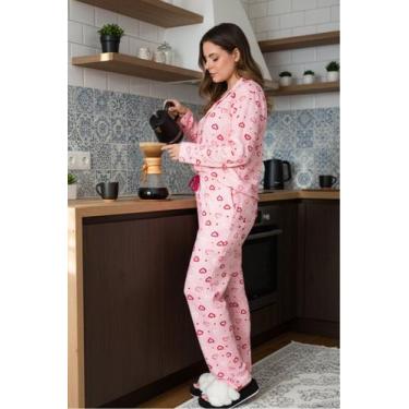 Imagem de Pijama Feminino Americano Longo Canelado Coração - Pink Dream, GG