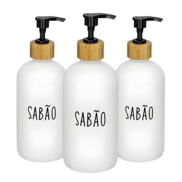 Imagem de Kit 3 Dispenser Porta Sabonete Liquido De Vidro Bambu 500ml - Haüskraf