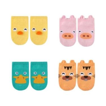 Imagem de Meias Antiderrapantes Fofas De Desenho Animado Para Bebês, 4 Pares, Re