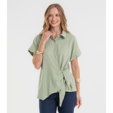 Imagem de Camisa Feminina em Tricoline Dianna Verde, G, Verde