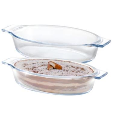 Imagem de Kit 2 Assadeira Travessa Refratária Alças Oval De Vidro 400ml - Haüskr