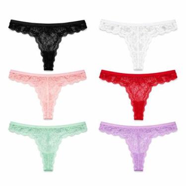 Imagem de Kit 6 Calcinhas Fio Dental Renda Lingerie Sexy Conforto Tamanho:MCor:S