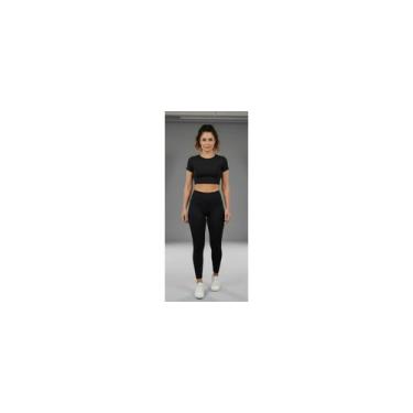Imagem de Conjunto Fitness Feminino Preto  Legging + Cropped para Academia e Tre