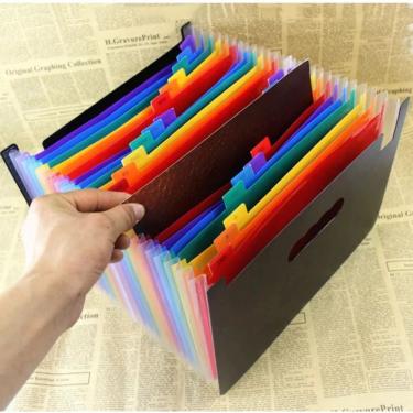 Imagem de Pasta Arquivo Organizadora Expansível OEM 24 Bolsos Multi com Alça Ergonômica 33x23 e 5cm 1 Unidade Transparente