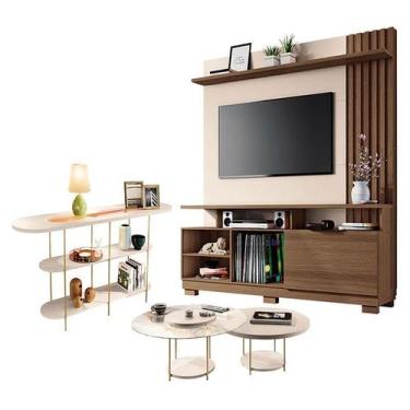 Imagem de Estante Home Theater Artheo Castanho Off White com Kit Mesa de Centro 
