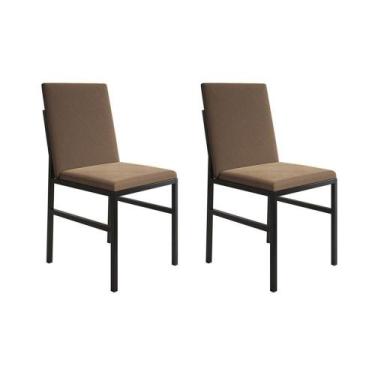 Imagem de Kit 2 Cadeiras De Jantar Estofadas Mônaco Veludo Marrom Preto - Móveis