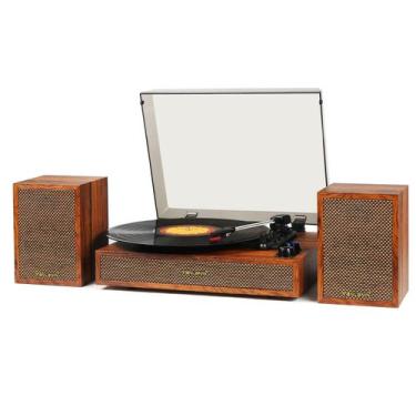 Imagem de Toca-discos de vinil TANLANIN Vintage Bluetooth de 3 velocidades
