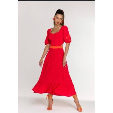 Imagem de Vestido midi babados - ONÇA PRETA , Vermelho, P