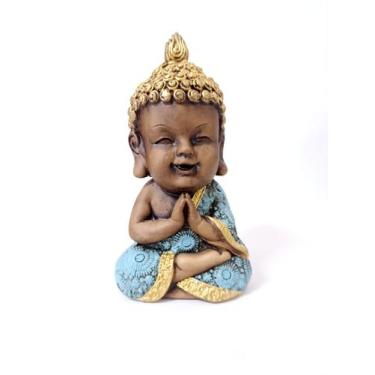 Imagem de Buda crespo sentado envelhecido com azul 19cm - CASA FÉ