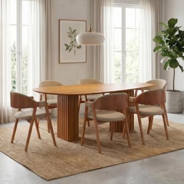 Imagem de Conjunto Mesa de Jantar Orgânica 200cm com 6 Cadeiras Estofadas Gaia Y