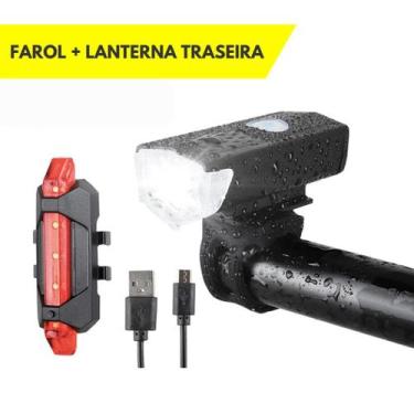 Imagem de Kit Lanterna Bike + Luz Traseira Recarregável À Prova d'água - Farol d