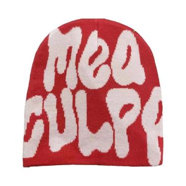 Imagem de Gorro De Inverno Unissex Tricotado Em Cor Sólida Com Letra, Quente E C