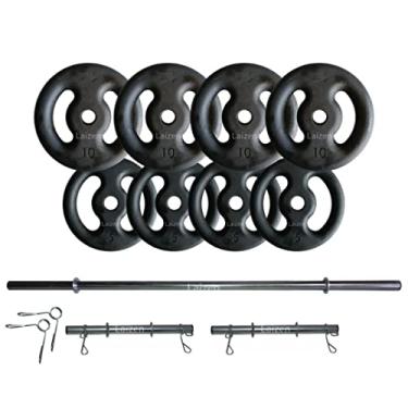 Imagem de Kit Anilhas De Ferro 60kg + 2 Barras 40cm + Barra De 150cm