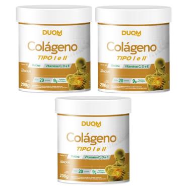 Imagem de Kit com 3 Colágenos Tipo 1 e 2 com Vitaminas 200g Sabor Abacaxi Duom Original 