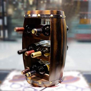Imagem de Pkfinrd Ornaments – Prateleira de vinho de madeira sólida com barril aberto para decoração de 8 garrafas de armário de vinho vertical criativo