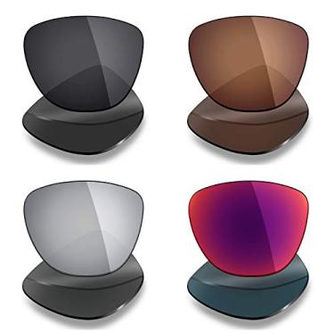 Imagem de 4 pares de lentes polarizadas de substituição Mryok para óculos de sol Oakley Moonlighter – Preto Stealth Preto/Bronze Marrom/Prata Titânio/Midnight Sun