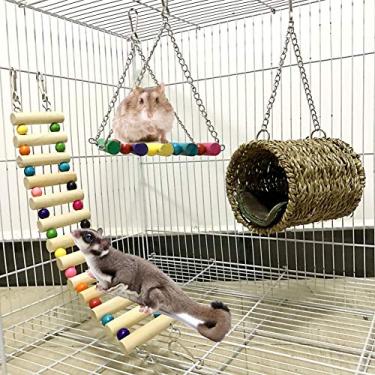 Imagem de Leeko Brinquedo de pendurar para hamster de rede para animais de estimação, conjunto de 3 peças, gaiola de cama para pendurar em casa, brinquedo para animais pequenos, planador de açúcar, esquilo, chinchila, hamster, rato, brincando de dormir
