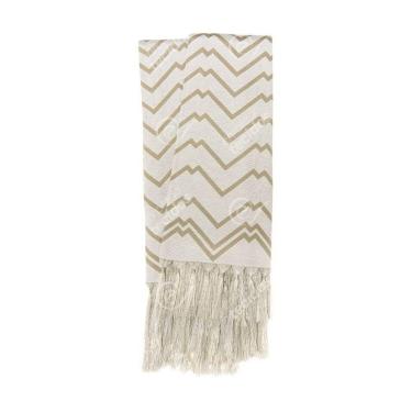 Imagem de Manta Rústica Para Sofá Geométrico Bege E Branco