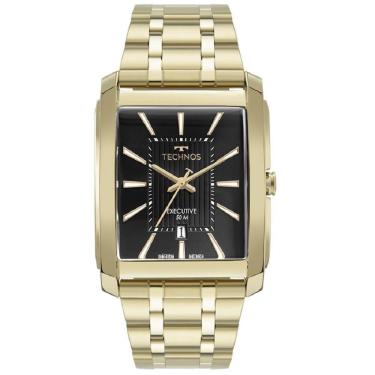 Imagem de Relógio Technos Masculino Dourado Preto Quadrado Analogico