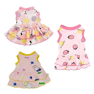 Imagem de 3 pçs Vestido para cachorro Verão Morango Cereja Estrela Estampa Saia para cachorro Filhote de cachorro Roupa sem manga Roupas para animais de estimação Vestido para cachorrinhos Roupas para cães Gatos Animais de estimação em casamentos