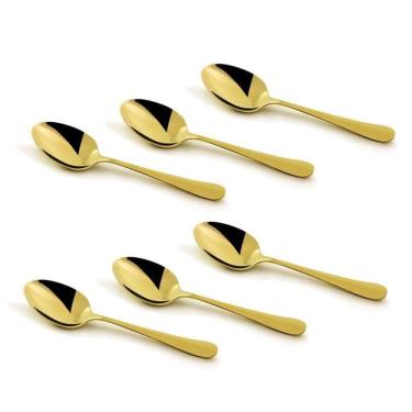 Imagem de Kit 6 Colheres Para Café De Aço Inox Positano Dourado 12Cm