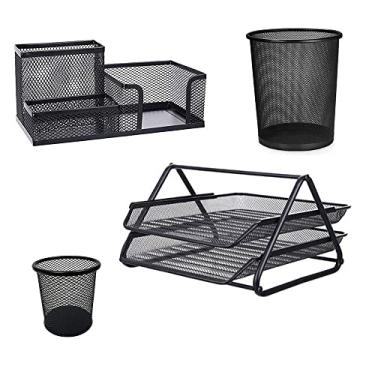 Imagem de Kit Escritorio Organizador 4 Itens Bandeja Lixeira Porta Lapis Documento Trabalho Empresa Escrivaninha Mesa Home Office Organizaçao