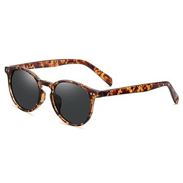 Imagem de Óculos de Sol Retrô Redondo Feminino Masculino Ultraleve Polarizado Sombras de Condução Vintage Óculos de Sol UV400 Gafas De Sol, Leopardo, Cinza, A